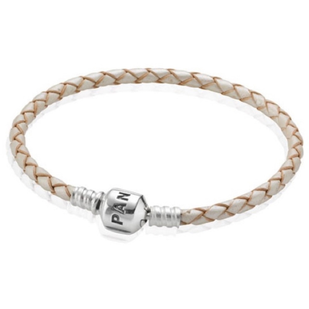 Champagne Braided Leather Pandora Bracelet 7”